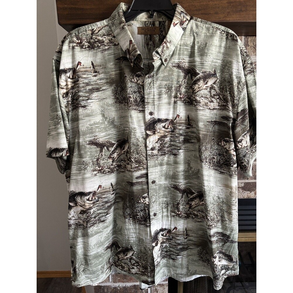 Morgan Creek Outfitters Men's Button-up Short Sleeve Shirt- XXL - Fishing Cotton